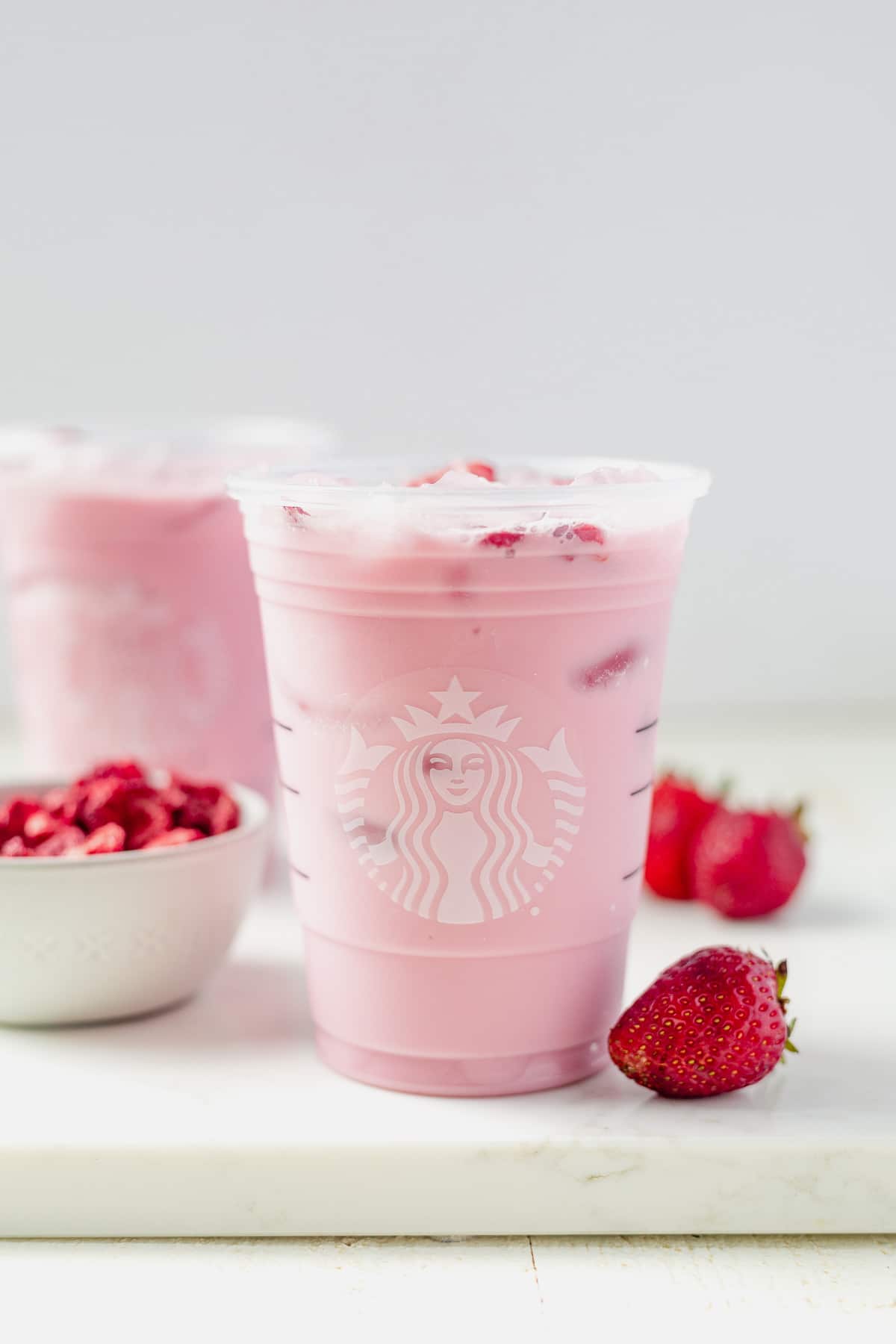 Starbucks Secret Menu Pink Drink with acai, coconut milk, and strawberries.